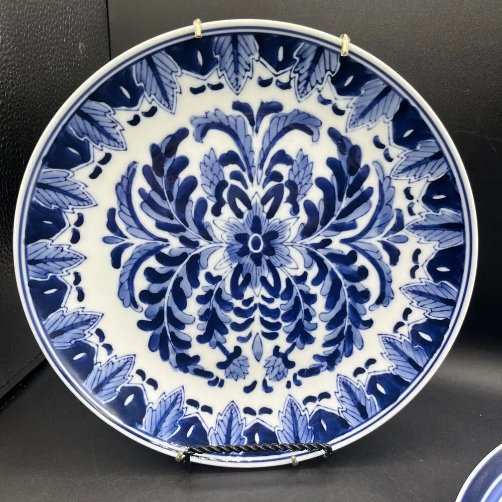 Set of 2 Vintage Centrum Ceramics Blue & White Floral 10 1/8” Dinner Plates
